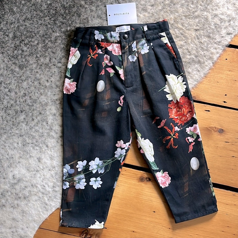 Wolf & Rita Kids’ Andre Black Winter Floral Print Trouser Pant—2T - Picture 2 of 10